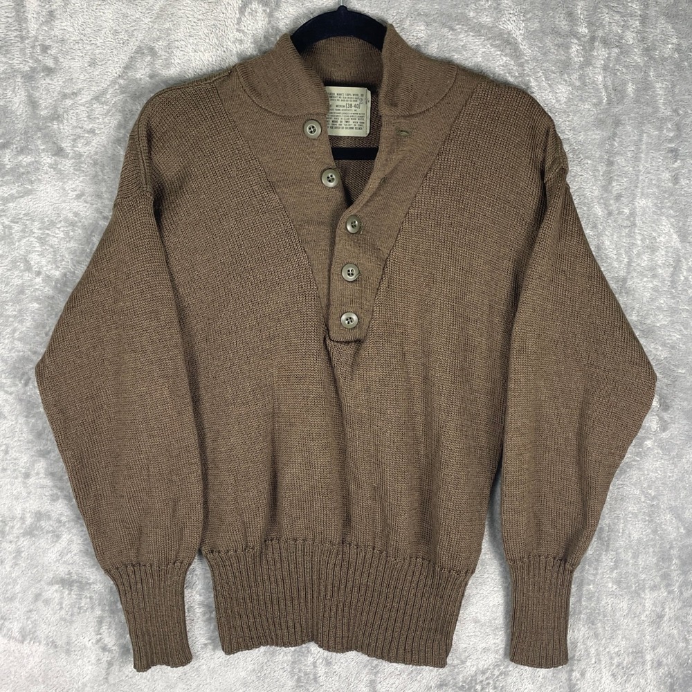 Jack Young Associates‎ Wool Henley Sweater Mens Medium Brown EUC 5-Button OD